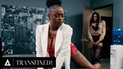 TRANSFIXED – Horny Leilani Li SNEAKS Her Big Cock Inside Boss Destiny Mira’s Pussy! OFFICE CREAMPIE