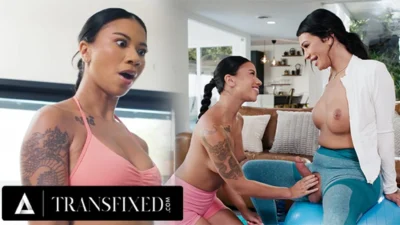 TRANSFIXED – Victoria Grant’s Big Trans Dick RIPPED YOGA PANTS In Front Of Gym Buddy Ameena Green!